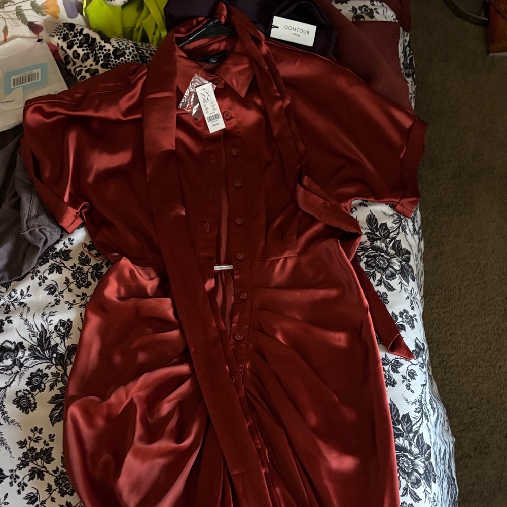 New York & Company Satin Rust Dress